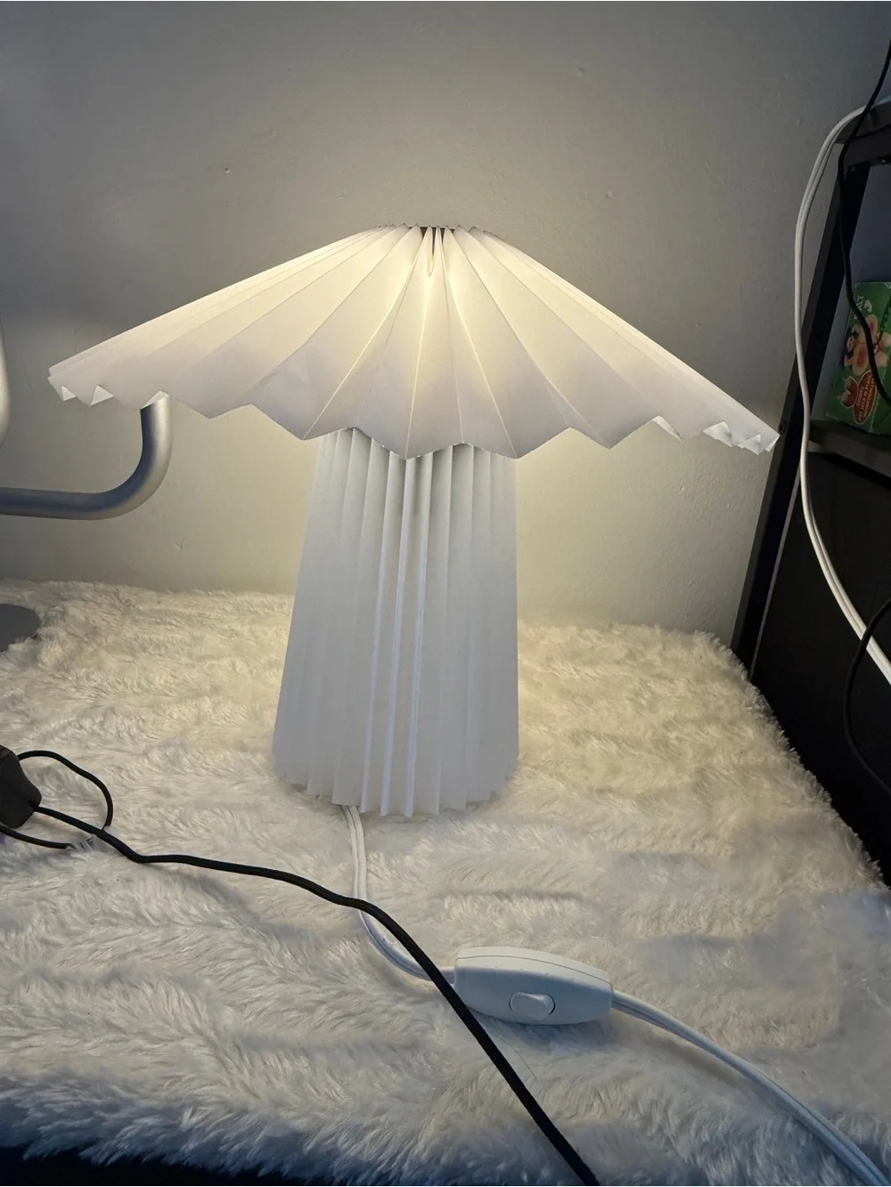 IKEA Gray Multi-Arm LED Table Lamp and White Pleated Table Lamp
